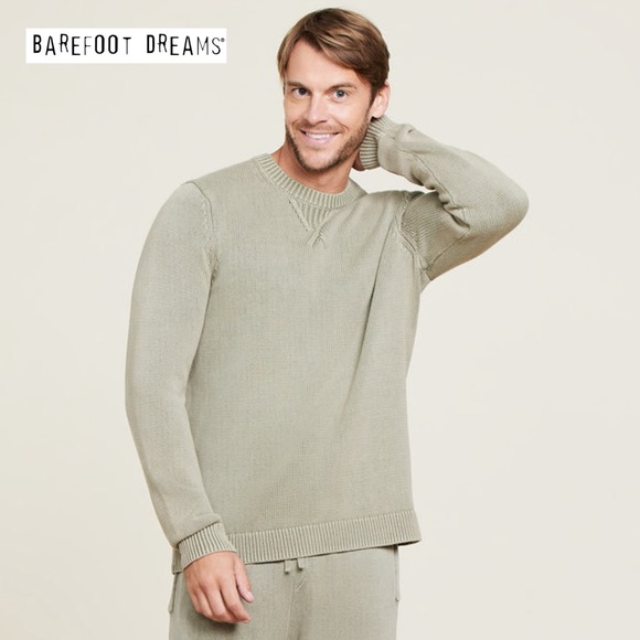 Barefoot Dreams Sunbleached Men's Pullover L Crewneck Sweater Military Olive - Picture 2 of 14